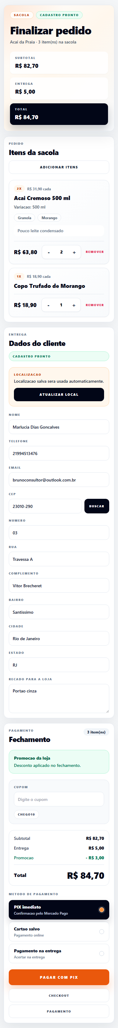 Checkout mobile do Chegooou