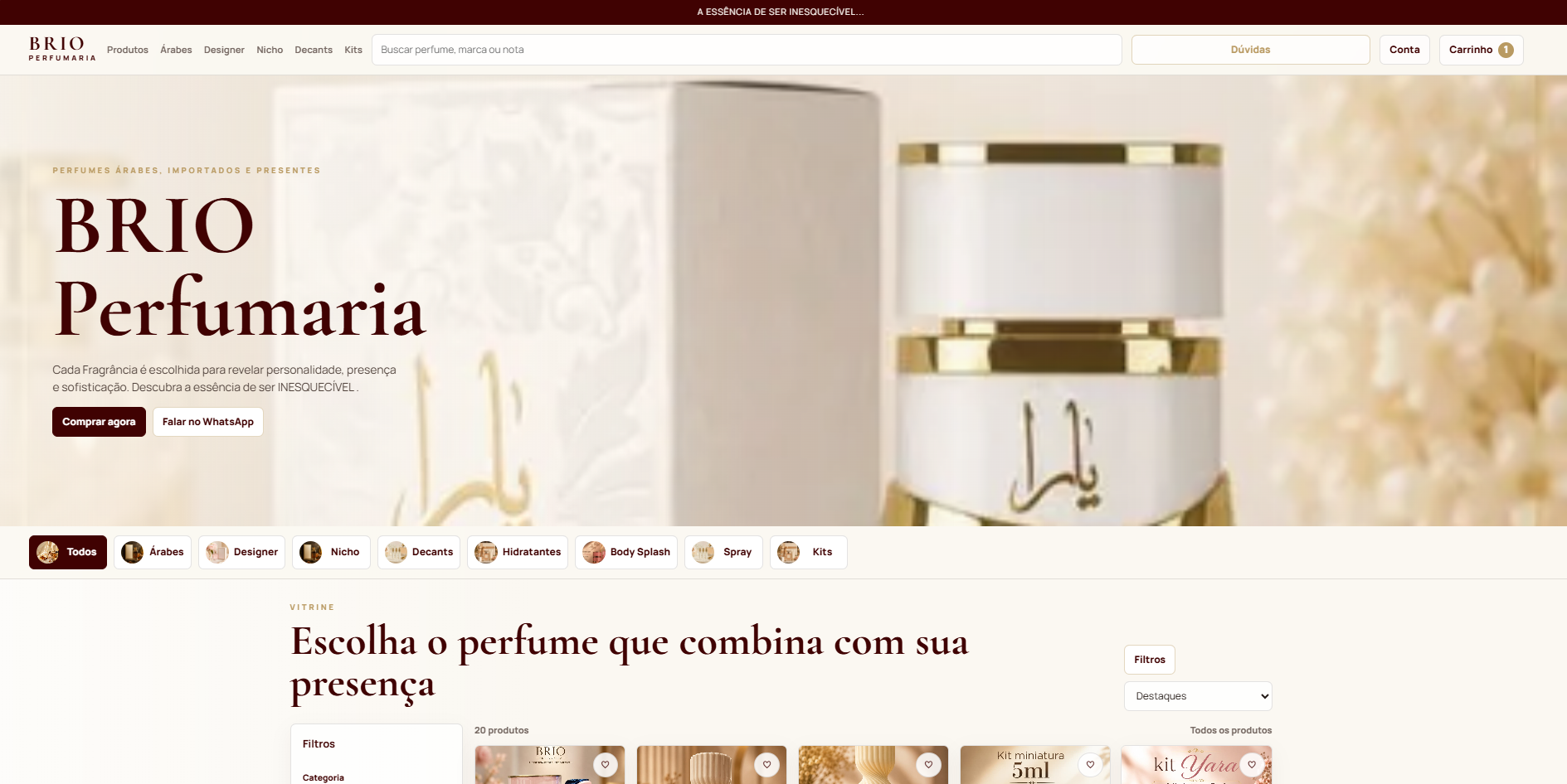 Loja online BRIO Perfumaria desenvolvida pela BDG Sistemas