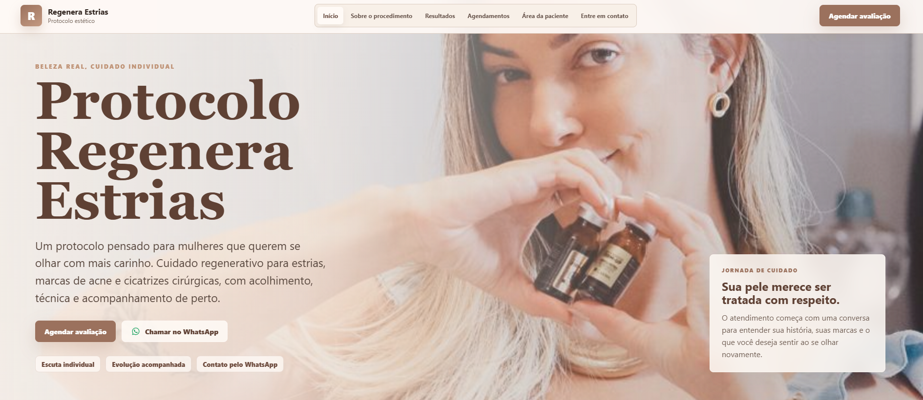 Site Protocolo Regenera Estrias desenvolvido pela BDG Sistemas