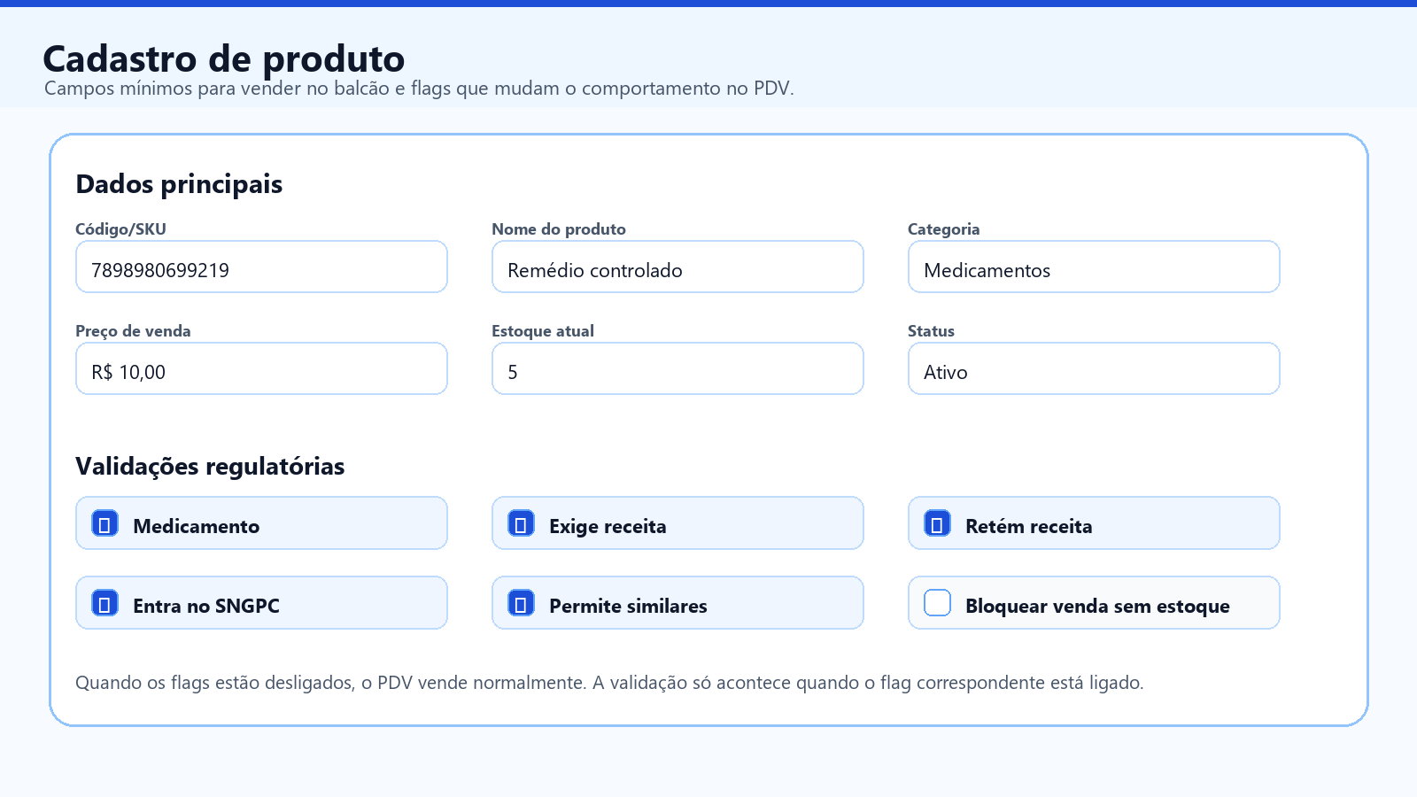 Cadastro de produto no BDGFlow