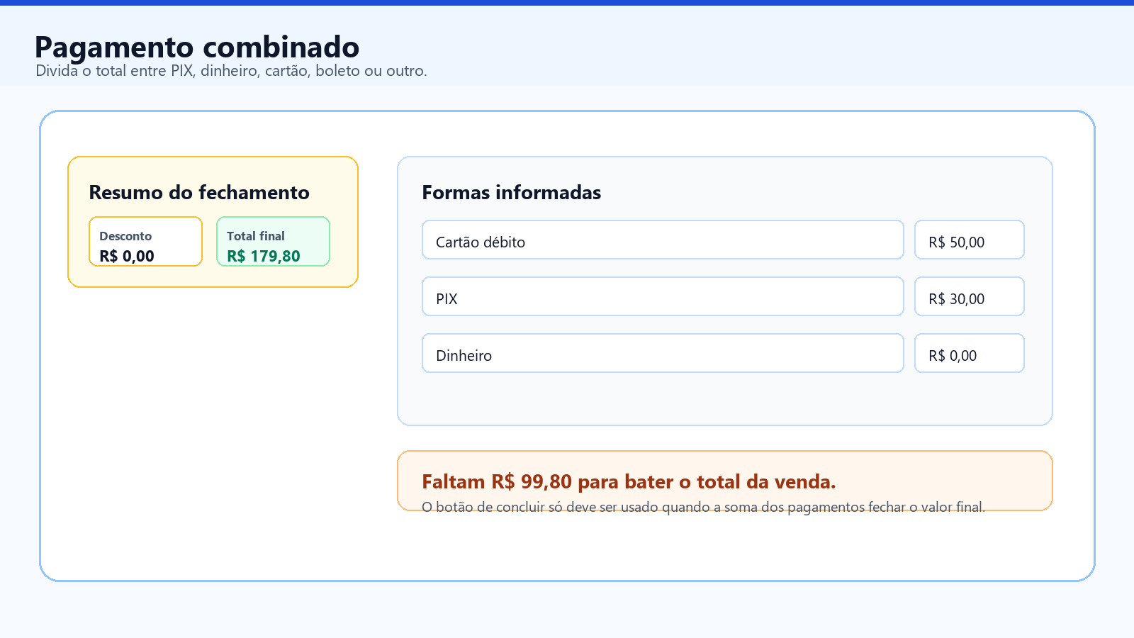 Pagamento combinado no BDGFlow