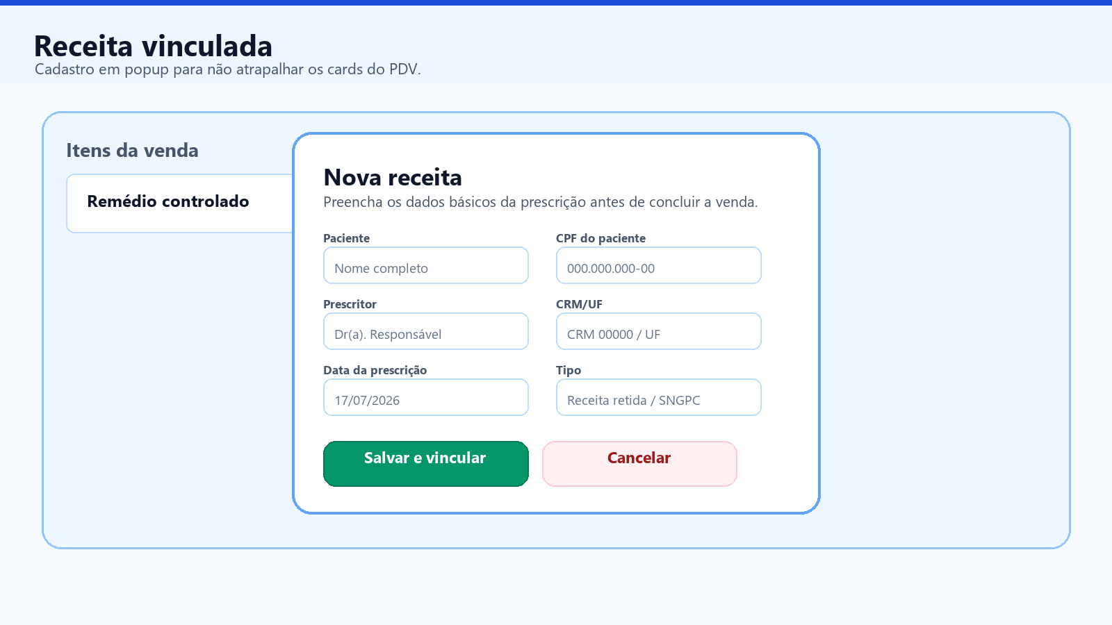 Receita vinculada no BDGFlow